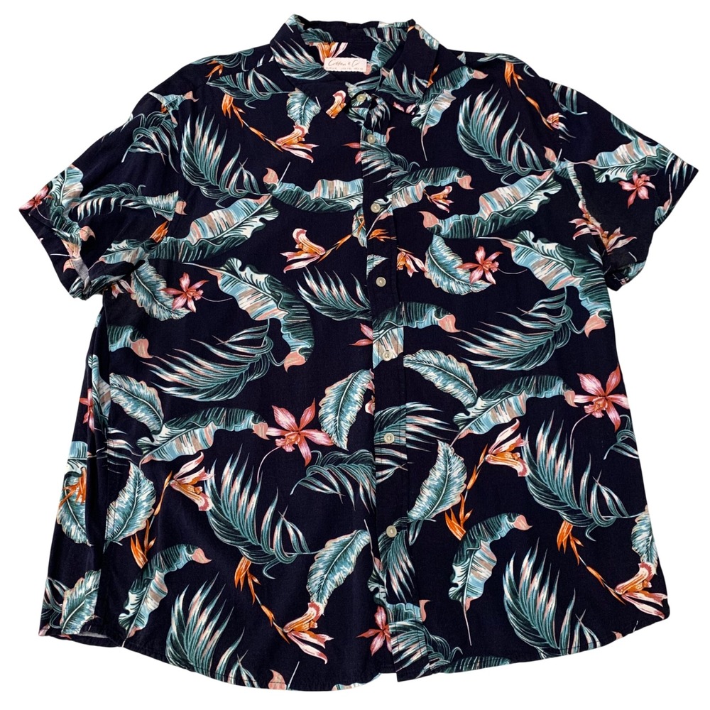 Cotton & Co Shirt XXL 2XL Tropical Hawaiian Floral Button Up Shirt Viscose